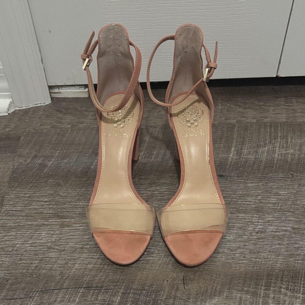 Vince Camuto Blush and Clear Strap Heels